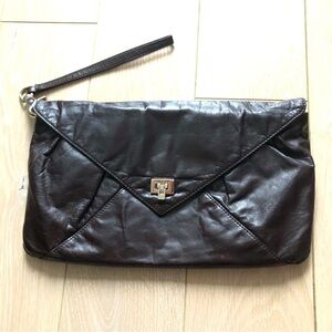 RUDSAK Timeless Collection Leather Purse Clutch Hand Bag Mahogany Dark Brown